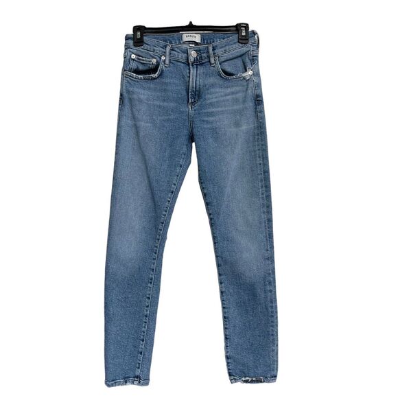 AGOLDE SZ 25 Toni Jeans Mid-Rise Stretch 5-Pocket Zip-Fly Medium Wash Whiskered - Picture 1 of 10